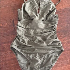 Ellen Tracy Olive Green Ruched Swimsuit